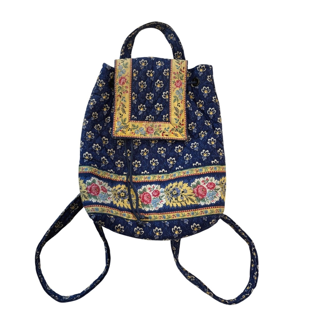 Vera Bradley French Blue Quilted Cotton Mini Backpack Floral Vintage Made in USA
